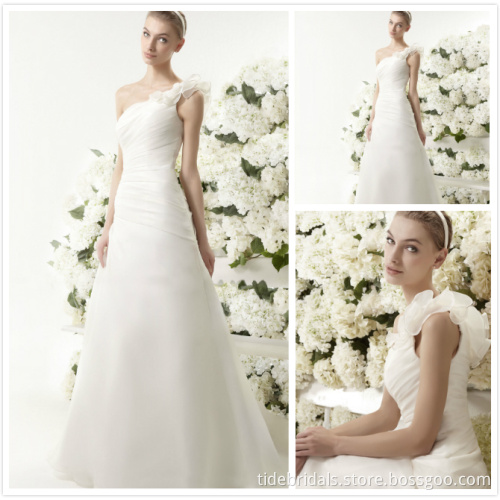 A-Line One Shoulder Pleat Organza Wedding Gown Bridal Dress (101 YAC)